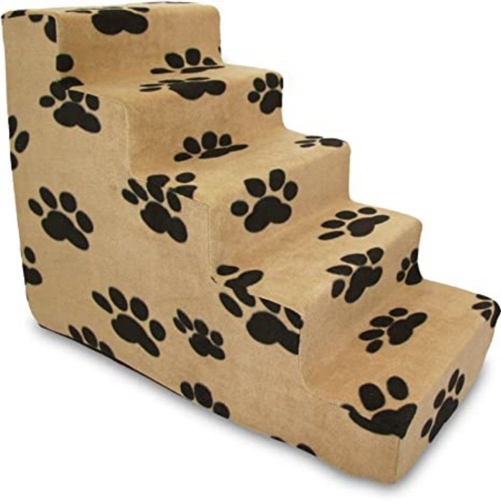 Best Pet Supplies-5-Step Foam Pet Stairs/Steps Black Paw on Beige.ST215C-L